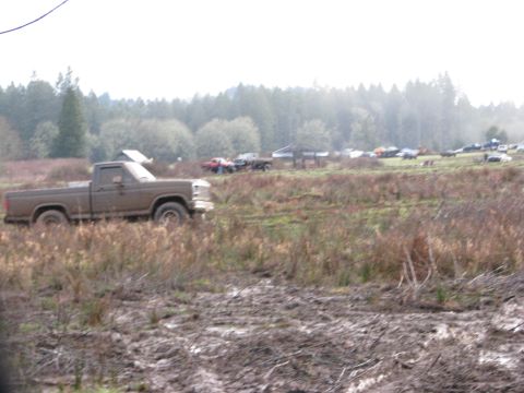 1978 Ford Bronco - Pickup truck sits in a muddy field, with several other vehicles visible in the distance.