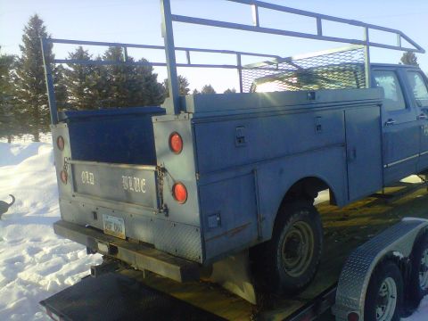 1994 Ford F-150 - Rear view of a blue 1994 Ford F-150 pickup truck equipped with a utility body and rack.
