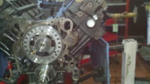 2002 Ford Excursion - Close-up view of an engine block's internal timing mechanism.