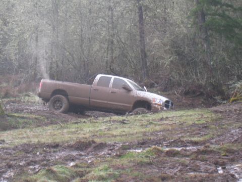 1978 Ford Bronco - Pickup truck is stuck in the mud off-road.