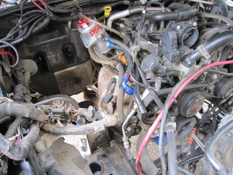 2008 Jeep Wrangler - The engine bay shows a complex setup with dual batteries and various hoses and wiring.
