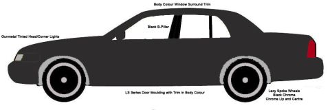 2001 Mercury Grand Marquis - This diagram shows a side profile of a sedan with various body and trim details labeled.