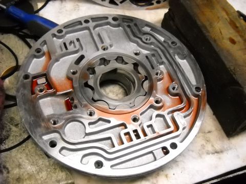 1993 Ford C-150 (Centurion Conversions) - This is a close-up view of a transmission pump housing, showing its internal channels and rotor assembly.