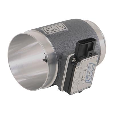 1990 Ford Bronco - A BBK mass air flow sensor with a textured gray body and a silver intake tube is shown.
