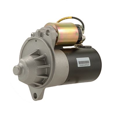 1990 Ford Bronco - Product-style photo of a gear-reduction mini starter on a white background, showing the finned cast-aluminum nose housing, black motor case…