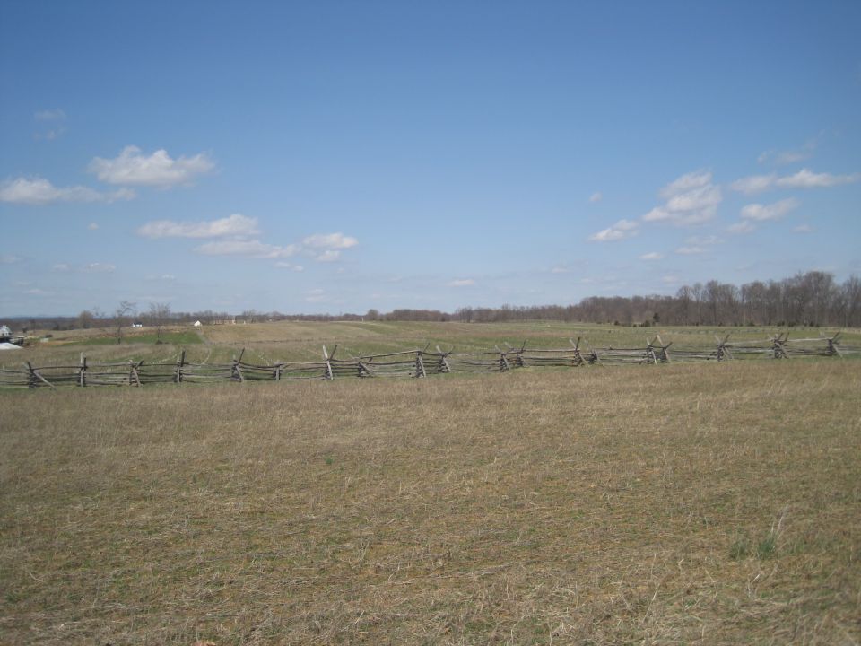 Split-rail fence in a grassy field with a blue sky