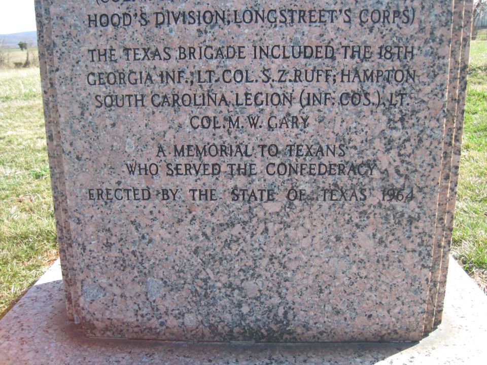 Close-up of engraved text on a Texas Confederate memorial stone