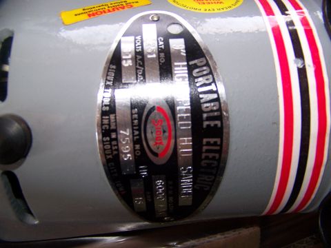 1992 Jeep YJ - The data plate on this Sioux portable electric sander shows its catalog and serial numbers.