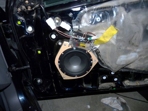 2006 Ford E350 - Adapter, speaker, crossover installed, now to hook door panel back in.
