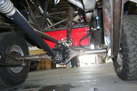 1990 Ford Bronco - This image shows the complex suspension and drivetrain of a custom-built off-road vehicle, not a 1990 Ford Bronco.