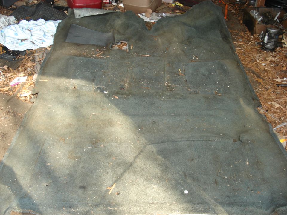 Green car interior carpet removed from vehicle
