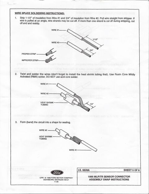 1990 Ford Bronco - Diagram shows how to strip and solder wires for a sensor connector assembly swap.