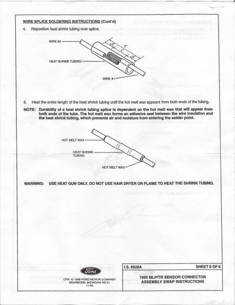 1990 Ford Bronco - Instructions for wire splice soldering, including a warning about using a heat gun.