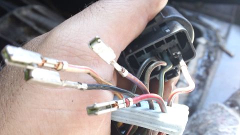 1994 Ford Bronco - Close-up of a hand manipulating an automotive wiring harness connector.