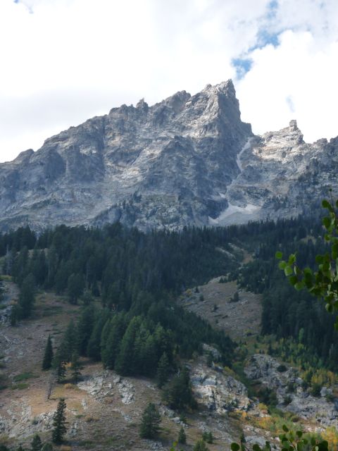 2006 Ford E350 - A vast mountain range dominates the scene, with evergreen trees covering the lower slopes.