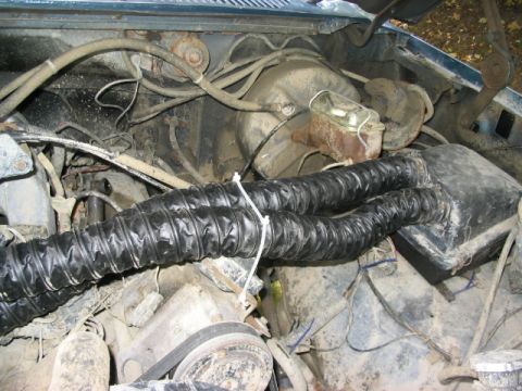 1986 Ford Bronco - Finished product with the tubes zip tied to the alternator bracket .. it ain't pretty, but it is functional and cost about $20 bucks