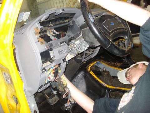 1993 Ford F-150 - Working on the dashboard and steering column of a 1993 Ford F-150 during a restoration project.