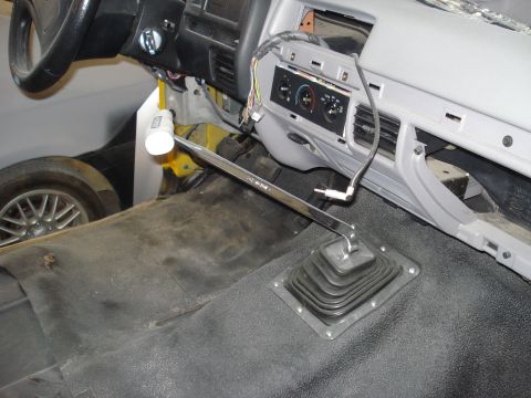 1993 Ford F-150 - Interior view of a 1993 Ford F-150 during a restoration project, with the dashboard disassembled.
