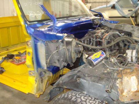 1993 Ford F-150 - Truck cab and engine bay undergoing restoration, with "2-7-08" visible on the windshield.