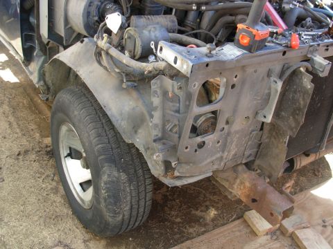 1995 Ford F-150 - I've already straightened the reinforcing plate behind the headlight opening, but the core support is going to take more effort. The big pl…