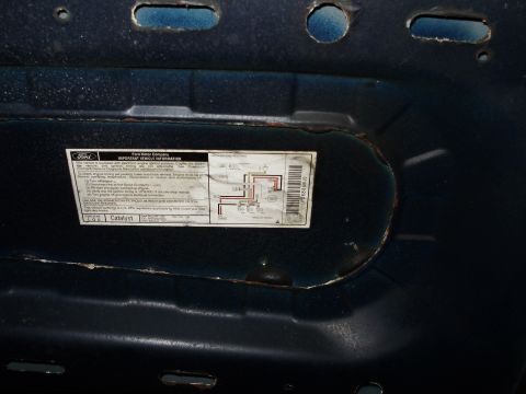 1995 Ford Bronco - Underhood emissions sticker with wiring diagram and catalyst info.