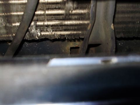 1995 Ford Bronco - Damaged radiator and hoses visible in engine bay.