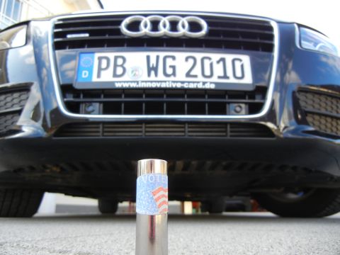 2010 Audi A4 - The front grille and license plate of a black Audi A4 are visible, with the year 2010 clearly displayed on the plate.