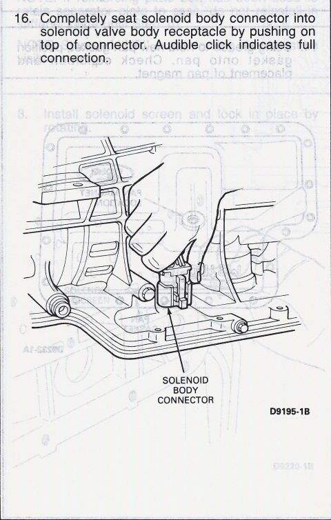 1990 Ford Bronco - Diagram shows how to connect the solenoid body connector to the transmission valve body receptacle.