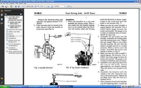 1979 Ford Bronco - This diagram illustrates the process for knuckle removal and top socket installation on a front driving axle, likely from a manual.