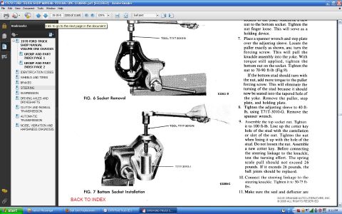 1979 Ford Bronco - Diagrams illustrate socket removal and bottom socket installation procedures from a shop manual.