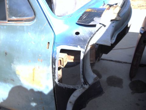 1954 Ford F-100 - 4-2-2011: I got the louvered section of the cab cowl side panel cut out.