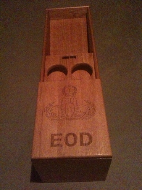 1988 Ford Bronco - A wooden box with the EOD insignia and text is shown from a top-down perspective.