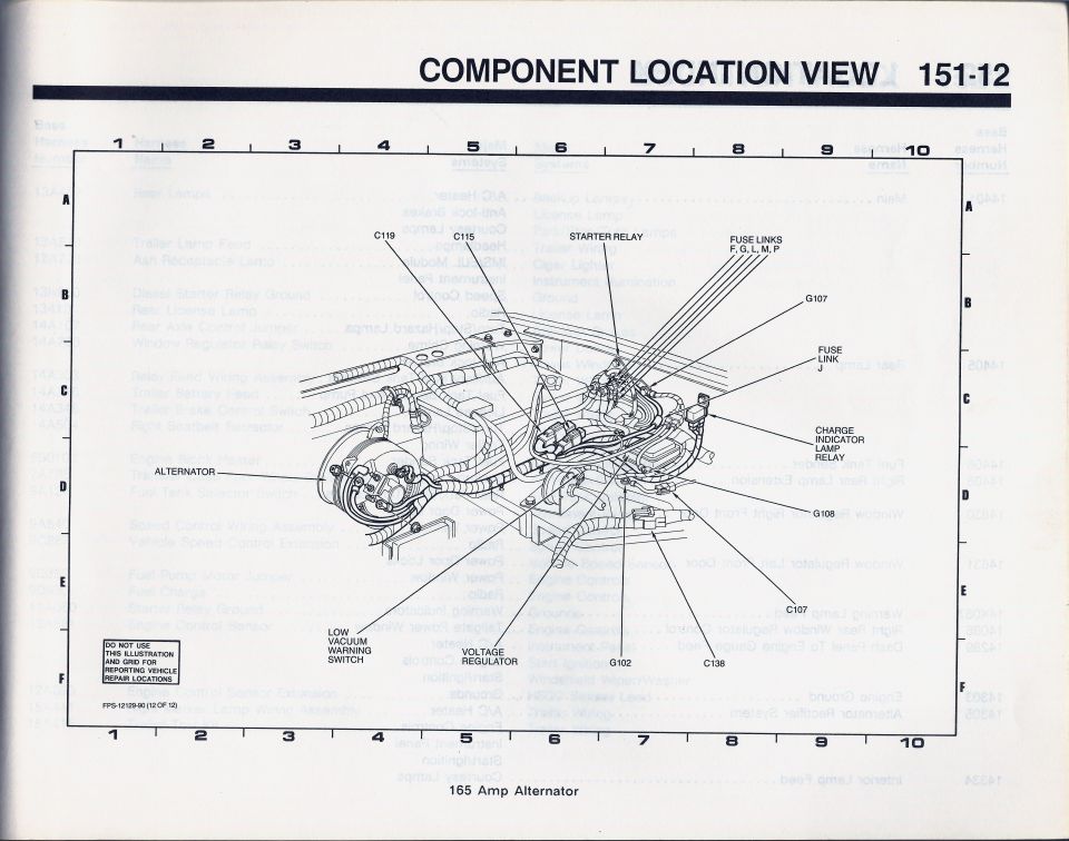 Ford component location view 151-12, 165 amp alternator charging system component locations
