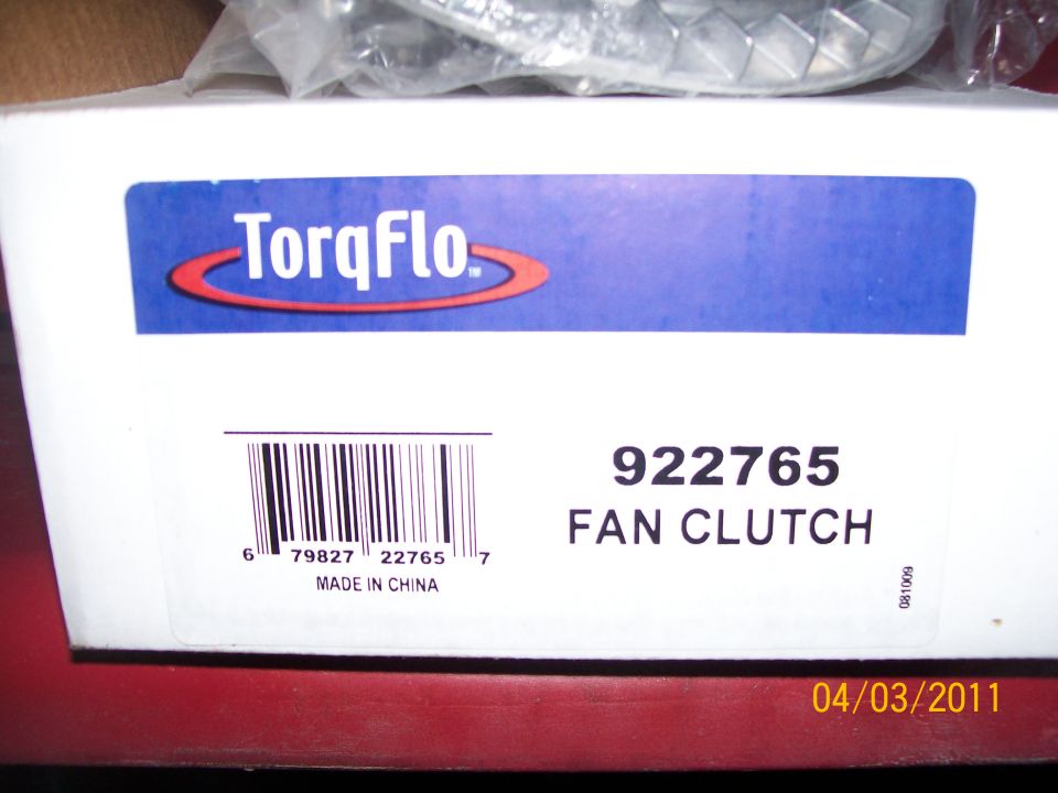 TorqFlo fan clutch box with part number 922765 and barcode