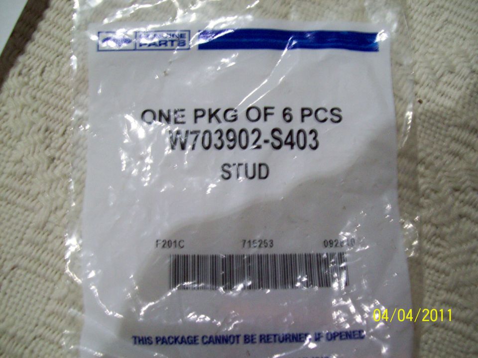 Sealed Ford parts bag containing 6 studs, part number W703902-S403