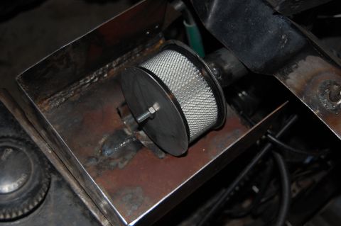 2010 Kawasaki BAYOU 220 - Close-up of an air filter assembly attached to a custom metal bracket.