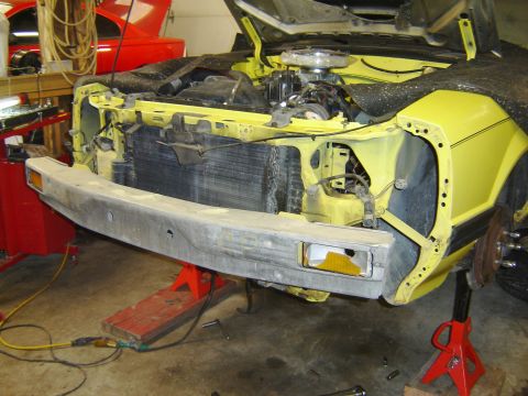 1979 Ford Mustang - pulled the 1979 yellow bumper off and getting ready to test fit the 1980 front bumper