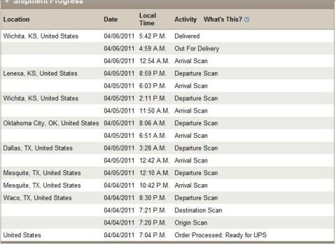 2000 Mercury Grand Marquis - This document shows the shipment progress of an item across various locations in the United States.