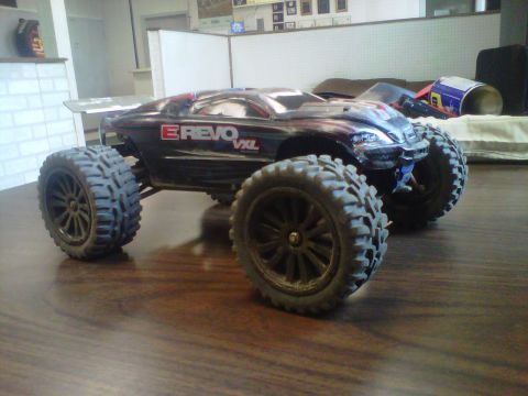 2011 Ford 427 - This remote-controlled truck has large, knobby tires and a spoiler on the back.