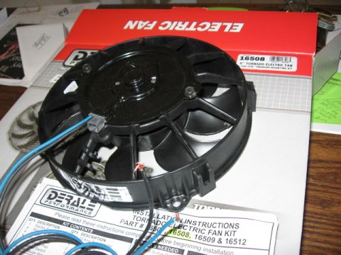 1995 Ford Bronco - So I bought the dereale 8", 500cfm puller fan that draws 4.8amp. It will sit right behind the stock E4OD trans cooler. Pics coming for that.