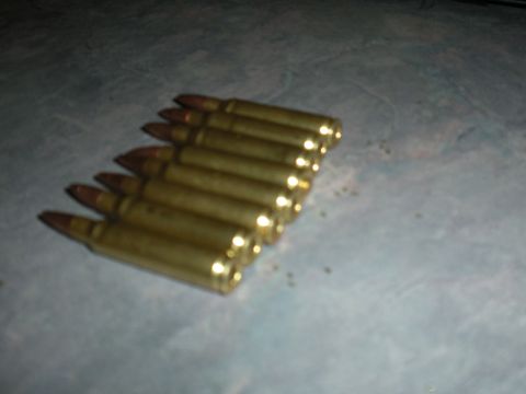 1996 Ford Bronco - A collection of ammunition rounds is displayed on a flat, grey surface.