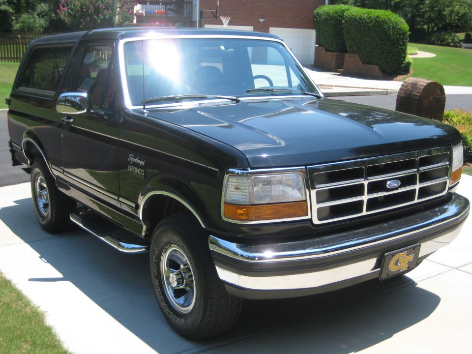Black 1992 Ford Bronco with chrome accents and GT license plate frame