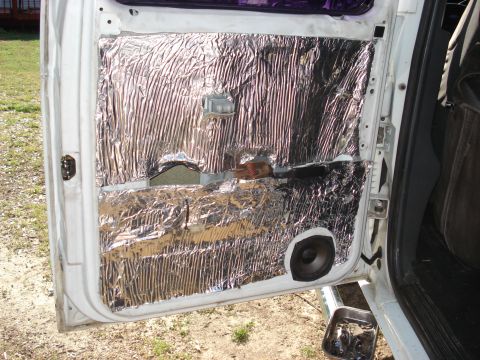 1992 Ford C-350 (Centurion Conversions) - Interior door panel removed to install sound deadening material and a speaker.