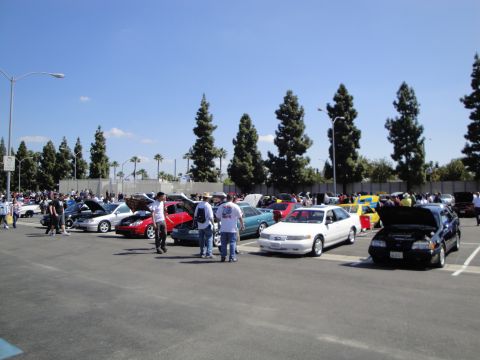 1993 Ford Taurus - A white 1993 Ford Taurus is visible in a parking lot filled with people and other vehicles.