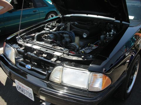 2004 Ford Crown Victoria - The engine bay of a black car is open for display, with a second car visible in the background.