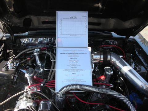 2004 Ford Crown Victoria - Engine bay details and specifications are displayed on a stand in front of the engine.