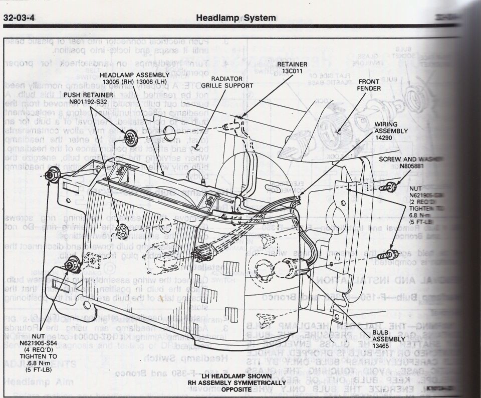 Ford headlamp system exploded parts diagram, section 32-03-4