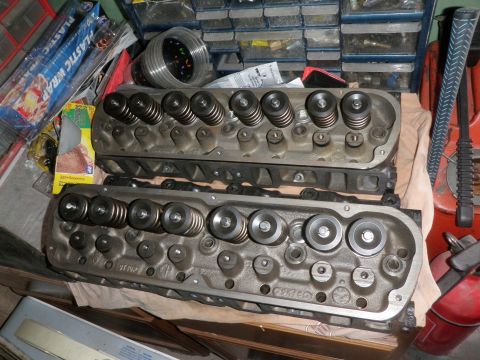 1982 Ford Bronco - Close-up view of two engine cylinder heads, showing the valve train components.