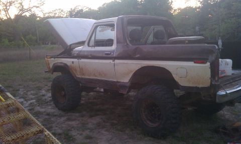 1979 Ford Bronco - This lifted 1978 Ford Bronco is shown outdoors with its hood open and appears to be in a rural setting.