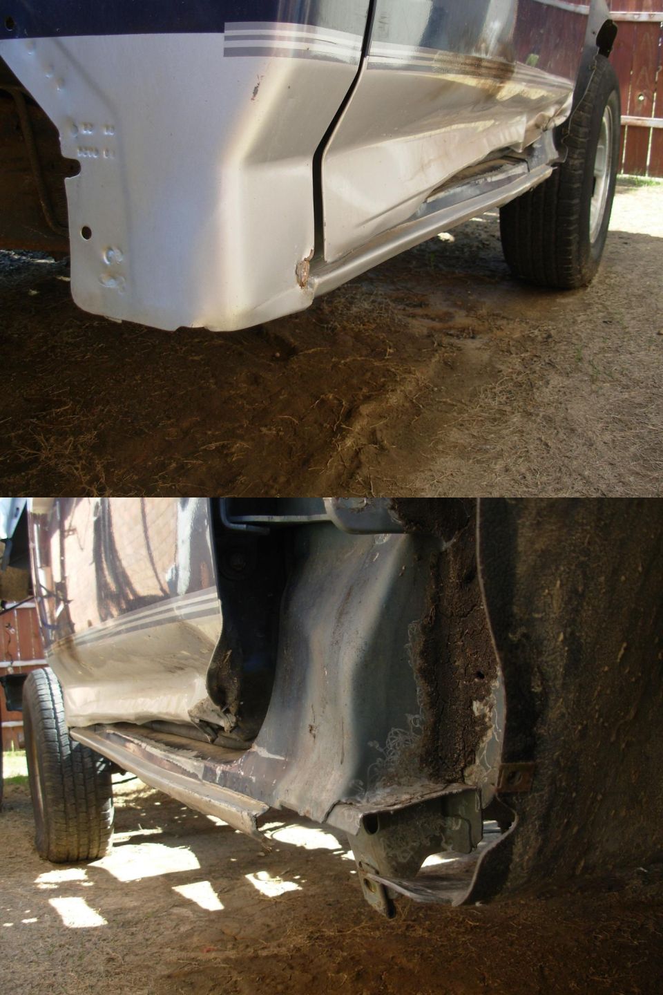 Collage of rocker panel and cab corner rust on a truck